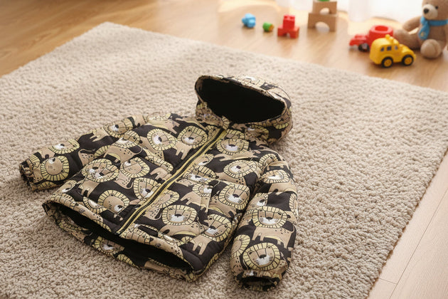 Children's jacket with lion pattern on a white background